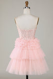 Mignon Corset A-Line Sweetheart Bleu Robe courte de cocktail à la maison avec volants