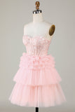 Mignon Corset A-Line Sweetheart Bleu Robe courte de cocktail à la maison avec volants