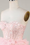 Mignon Corset A-Line Sweetheart Bleu Robe courte de cocktail à la maison avec volants