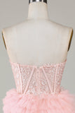 Mignon Corset A-Line Sweetheart Bleu Robe courte de cocktail à la maison avec volants