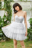 Corset blanc à plusieurs niveaux A-ligne Tulle petite robe blanche