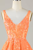 Robe de cocktail à paillettes orange scintillante A Line avec paillettes