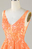 Charger l&#39;image dans la galerie, Robe de cocktail à paillettes orange scintillante A Line avec paillettes