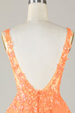 Robe de cocktail à paillettes orange scintillante A Line avec paillettes