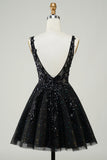Robe de cocktail à paillettes orange scintillante A Line avec paillettes
