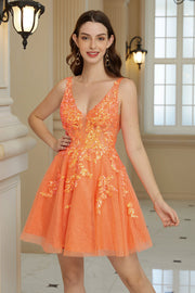 Orange A Line Glitter Robe cocktail avec paillettes