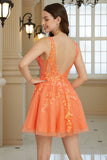 Robe de cocktail à paillettes orange scintillante A Line avec paillettes