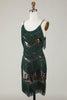 Charger l&#39;image dans la galerie, Sangles Spaghetti Vert foncé Paillettes Robe des années 1920 avec franges