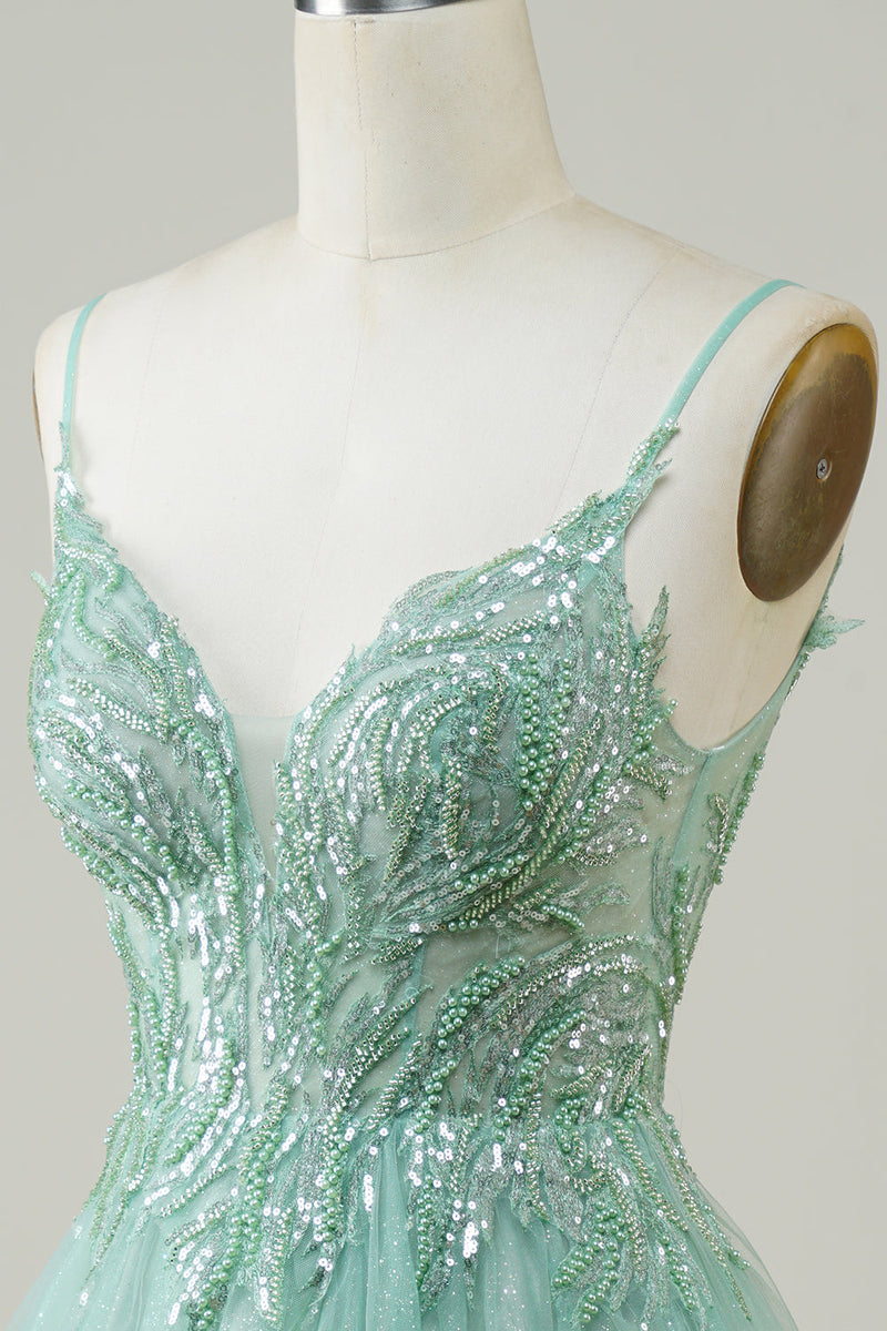 Charger l&#39;image dans la galerie, Green A Line Robe de cocktail mignonne avec perles
