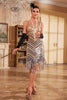 Charger l&#39;image dans la galerie, Fourreau col V paillettes dorées robe des années 20 avec pompon
