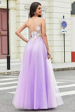 Magnifique une ligne Spaghetti Bretelles lilas Longue robe de bal avec Appliques