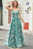 Vert Spaghetti Bretelles Une Ligne Robe De Bal Avec Appliques