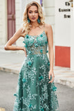 Vert Spaghetti Bretelles Une Ligne Robe De Bal Avec Appliques