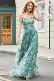 Vert Spaghetti Bretelles Une Ligne Robe De Bal Avec Appliques