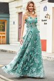 Vert Spaghetti Bretelles Une Ligne Robe De Bal Avec Appliques