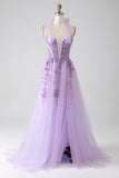 Robe de Soirée longue perlée à col licou gris violet
