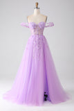 Robe de soirée Corset perlé lilas A-ligne lilas