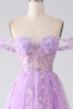 Charger l&#39;image dans la galerie, Robe de Soirée corset lilas trapèze à épaules dénudées et perles