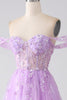 Charger l&#39;image dans la galerie, Robe de Soirée corset lilas trapèze à épaules dénudées et perles