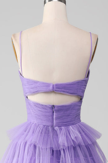 Tulle violet A-ligne étagé longue robe de Soirée avec fente