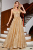 Charger l&#39;image dans la galerie, Robe de soirée longue corset à paillettes dorées avec des fleurs