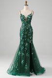 Sirène Robe de Soirée vert foncé à lacets avec appliques