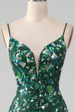 Sirène Robe de Soirée vert foncé à lacets avec appliques
