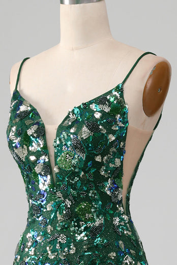 Sirène Robe de Soirée vert foncé à lacets avec appliques