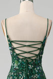 Sirène Robe de Soirée vert foncé à lacets avec appliques