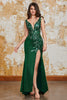 Charger l&#39;image dans la galerie, Robe de soirée sirène vert foncé scintillant avec fente