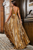 Charger l&#39;image dans la galerie, Superbe robe de soirée longue dorée à col en V avec fente sur le devant