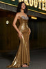 Charger l&#39;image dans la galerie, Robe de soirée longue perlée sirène dorée scintillante sans bretelles avec fente