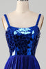 Charger l&#39;image dans la galerie, Robe de bal bleu royal à lacets scintillants avec fente