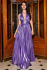 Charger l&#39;image dans la galerie, Robe de bal longue plissée violet paillettes métalliques avec fente