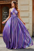 Charger l&#39;image dans la galerie, Superbe une ligne dos nu col violet longue robe de soirée avec trou de serrure fendu devant