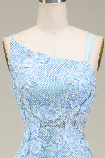 Élégante sirène bleu clair longue robe de bal avec appliques