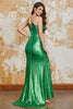 Charger l&#39;image dans la galerie, Robe de soirée longue à paillettes vertes sirène scintillante avec fente sur le devant