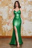 Charger l&#39;image dans la galerie, Robe de soirée longue à paillettes vertes sirène scintillante avec fente sur le devant