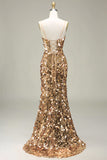 Robe de bal à paillettes sirène dorée scintillante avec fente