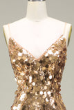 Robe de bal à paillettes sirène dorée scintillante avec fente
