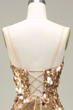 Robe de bal à paillettes sirène dorée scintillante avec fente