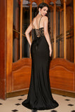 Sirène Spaghetti Bretelles Noir Corset Robe De Bal Avec Appliques