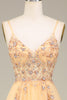 Charger l&#39;image dans la galerie, Charmante une ligne Spaghetti Bretelles Robe de Soirée longue dorée avec perles