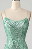 Charger l&#39;image dans la galerie, Paillettes vertes scintillantes Robe de soirée longue sirène à lacets dos avec fente