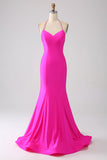 Robe de soirée longue sirène fuchsia dos nu dos nu