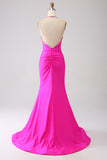 Robe de soirée longue sirène fuchsia dos nu dos nu