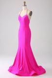 Robe de soirée longue sirène fuchsia dos nu dos nu