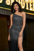 Charger l&#39;image dans la galerie, Sirène une épaule brillant noir Corset robe de soirée