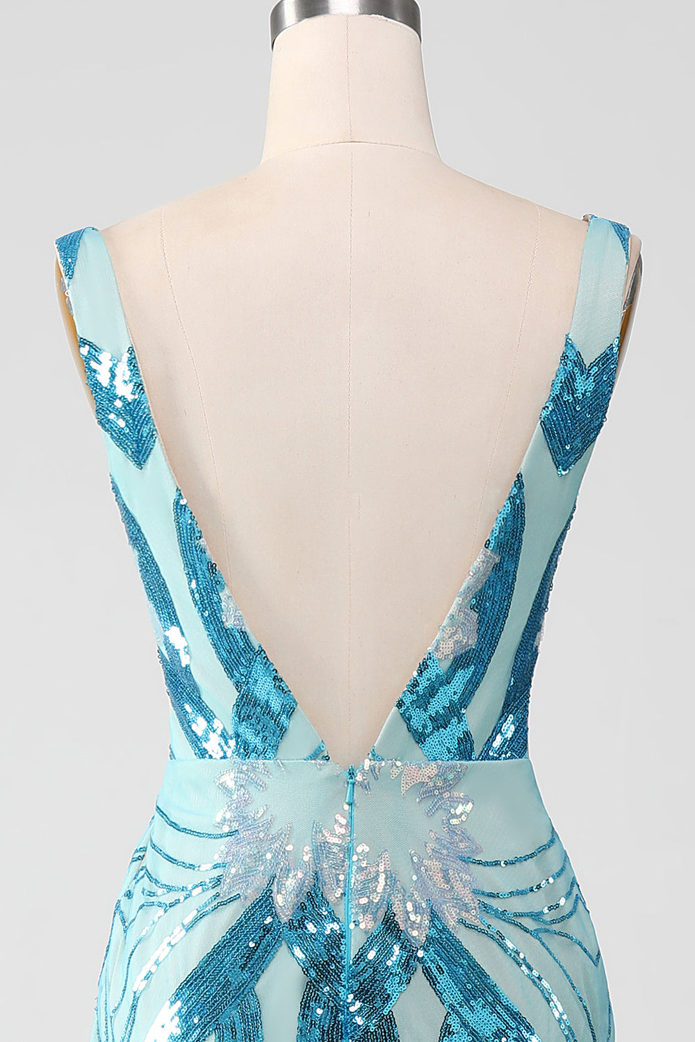 Robe de bal longue à paillettes à col en V sirène violet foncé