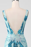 Robe de bal longue à paillettes à col en V sirène violet foncé